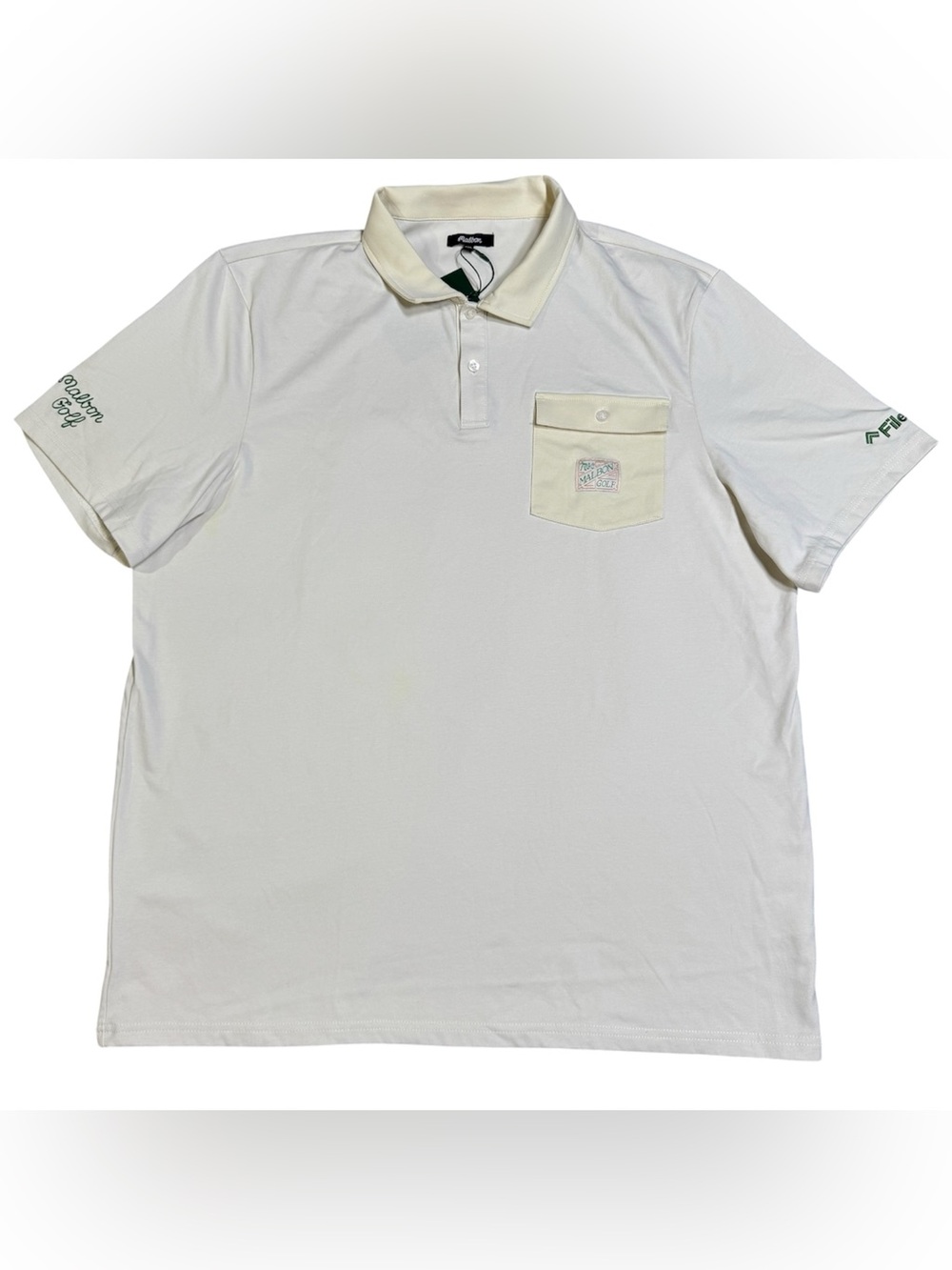 Malbon Jovis Golf Polo Shirt Men’s XXL Off White Ivory Green Embroidered Pocket